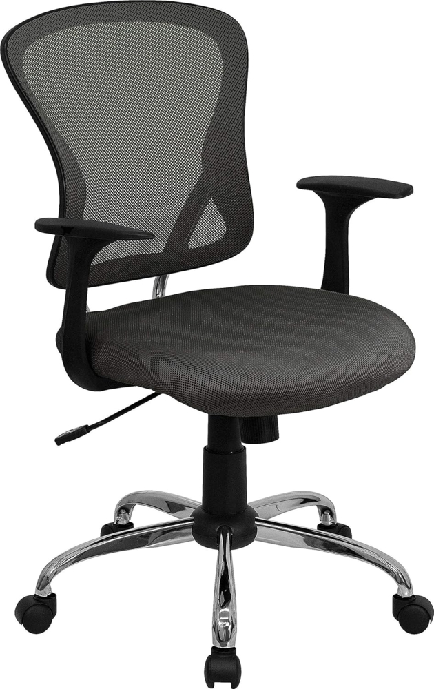 Flash Furniture Arbeitsstuhl, mittelhohe Rückenlehne, Netzmaterial, drehbar, mit Chrombasis und Armlehnen, Metall, dunkelgrau, 74 x 61 x 28 cm Bild 1