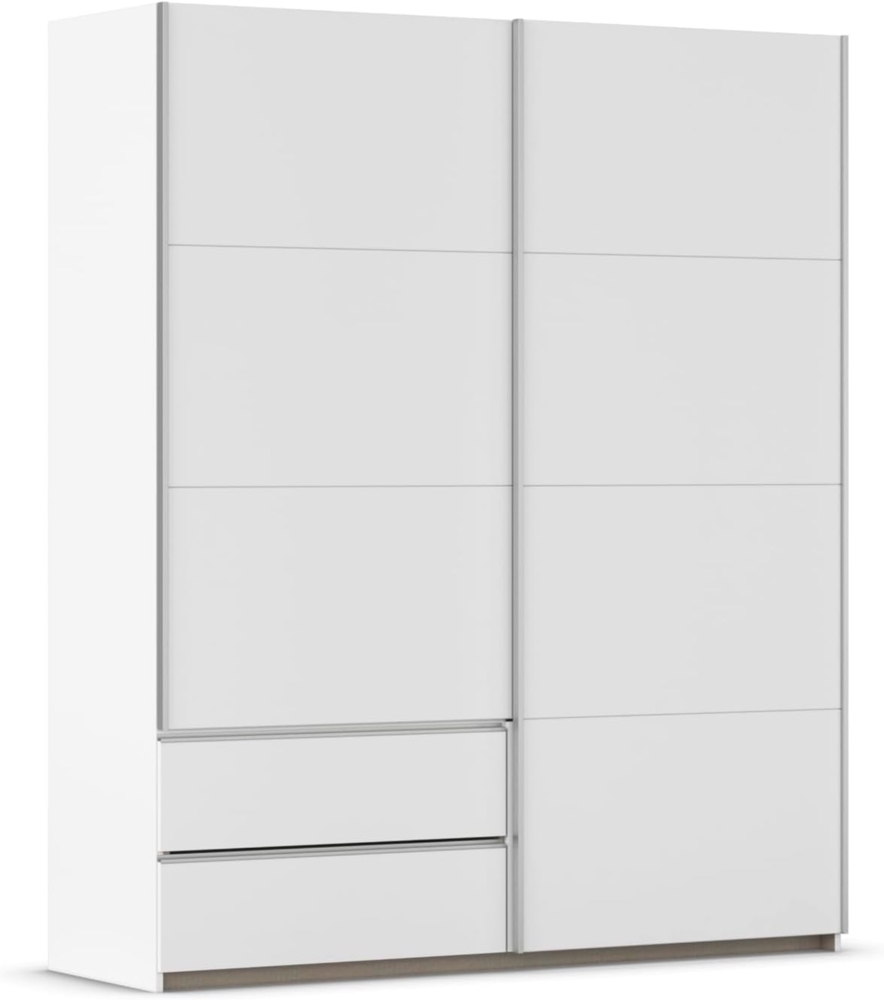 Rauch Möbel Stoke, Schwebetürenschrank, Kleiderschrank, Garderobe, 2-türig, 2 Schubladen, mit Zubehörpaket Classic, 4 Einlegeböden, Farbe Weiß, Griffleisten Alufarben, 175 x 210 x 59 cm Bild 1