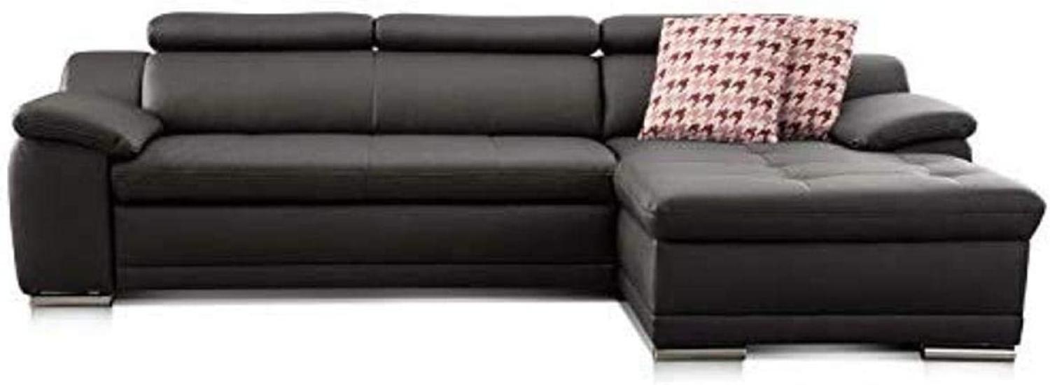 CAVADORE Ecksofa Aniamo mit XL-Longchair rechts , Inkl. verstellbarer Kopfteile und Wellenunterfederung , Sitzecke für Wohnzimmer in Kunstleder , 270 x 165 x 80 , Kunstleder Schwarz Bild 1