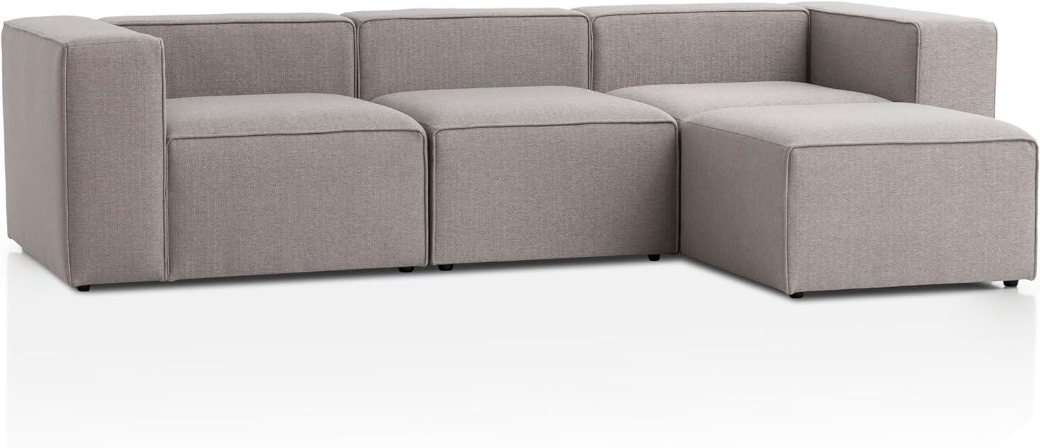 Traumnacht Genua Modular Ecksofa, individuell kombinierbare Wohnlandschaft aus Sitzelement mit Armteil Links, rechts, Sitzelement ohne Armteil und Hocker - strapazierfähiges Möbelgewebe, hellgrau Bild 1