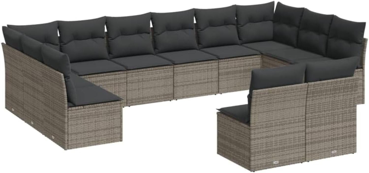 vidaXL 12-tlg. Garten-Sofagarnitur mit Kissen Grau Poly Rattan 3250209 Bild 1