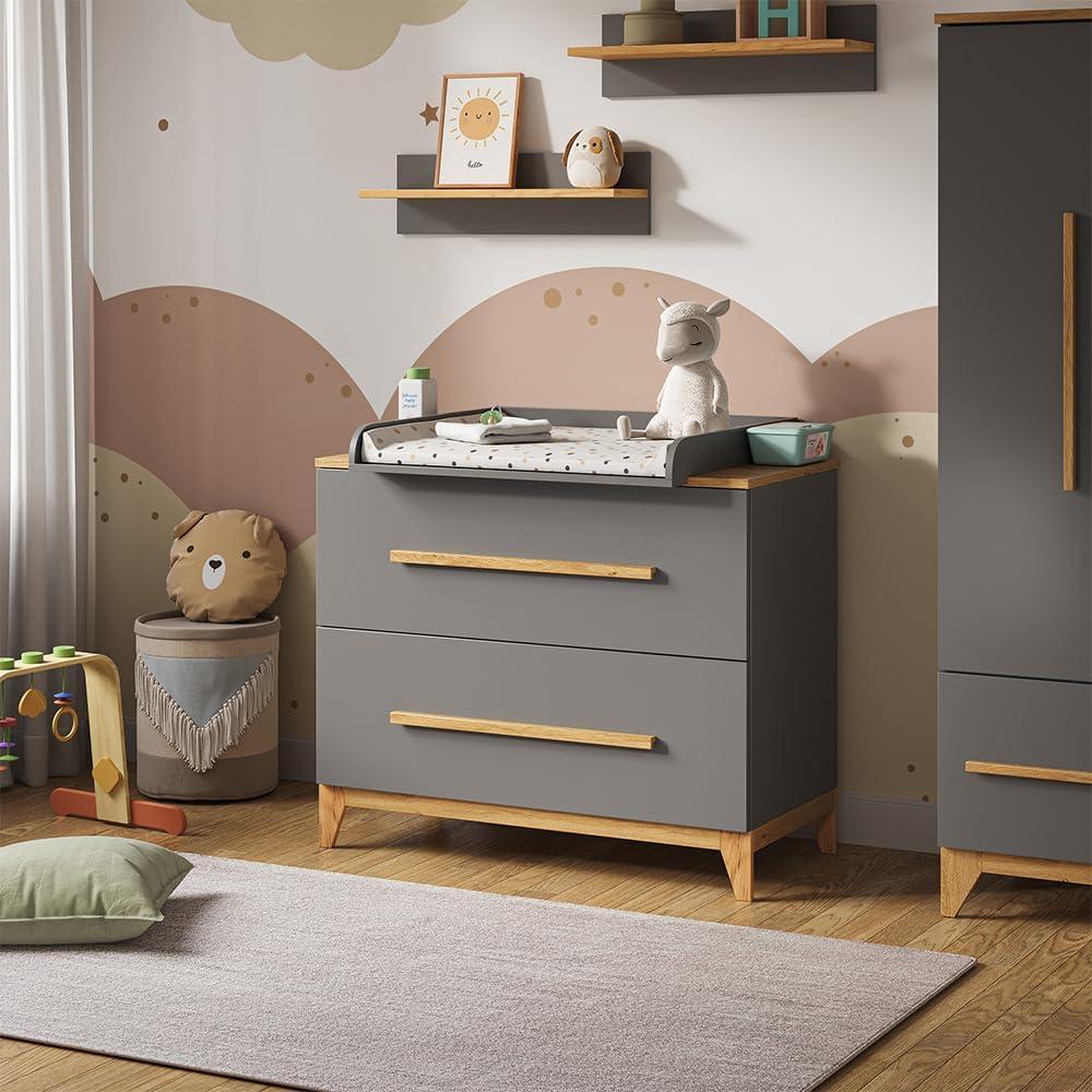 Wickelkommode Malia Grau 108 x 98 cm mit 2 Schubladen Vitalispa Bild 1