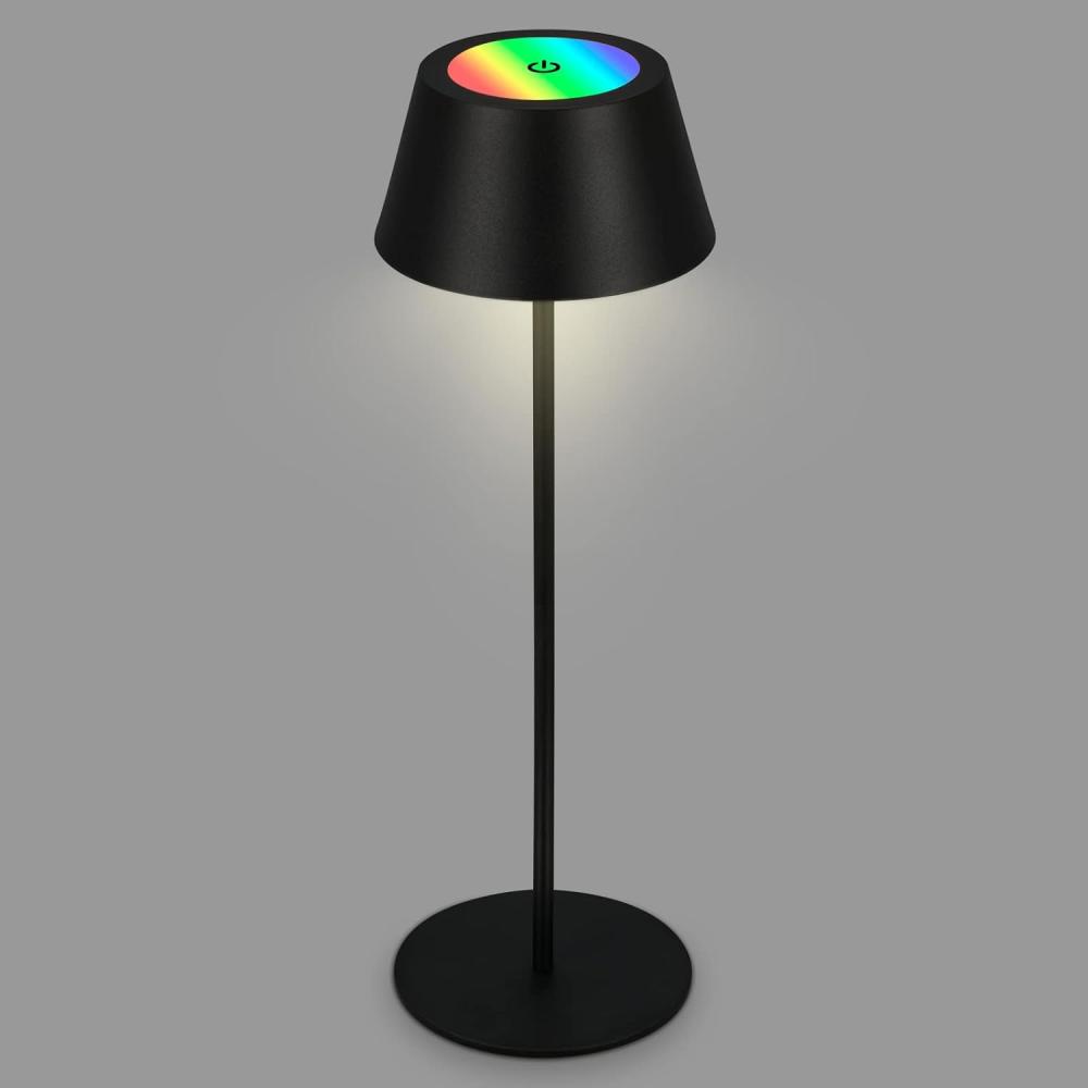 BRILONER – LED Tischlampe Kabellos, RGB Nachttischlampe Touch, Schreibtischlampe, Leselampe, Tischleuchte Outdoor & Indoor, USB-C, Camping Lampe, Warmweißes Licht und buntes Licht, Schwarz Bild 1