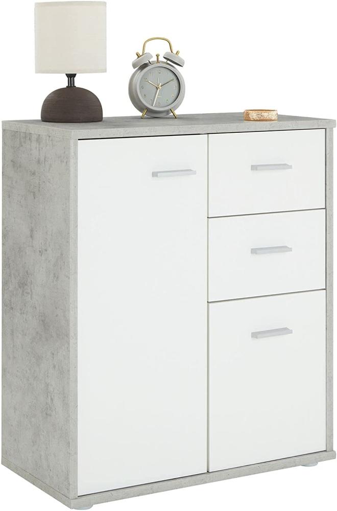 CARO-Möbel Kommode Locarno mit 2 Türen und Schubladen, modernes Highboard Bürokommode in Betonoptik/weiß Bild 1