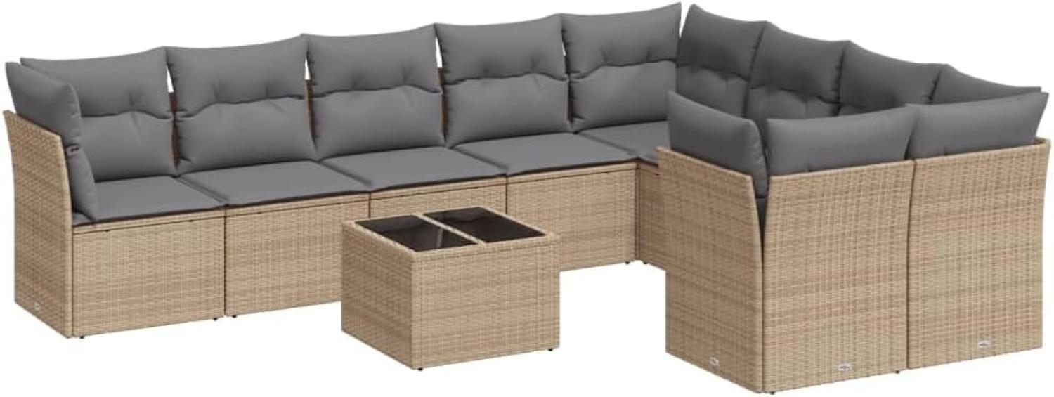 vidaXL 10-tlg. Garten-Sofagarnitur mit Kissen Beige Poly Rattan 3218179 Bild 1