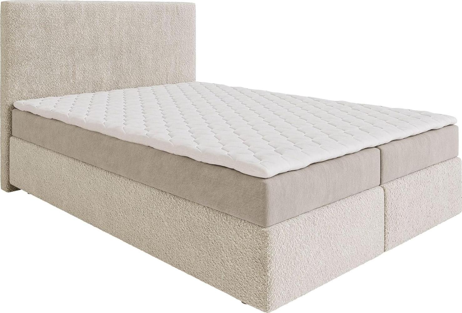 Boxspringbett Dream-Well 140x200 cm Bouclé Creme-Weiß mit Matratze und Topper Bild 1