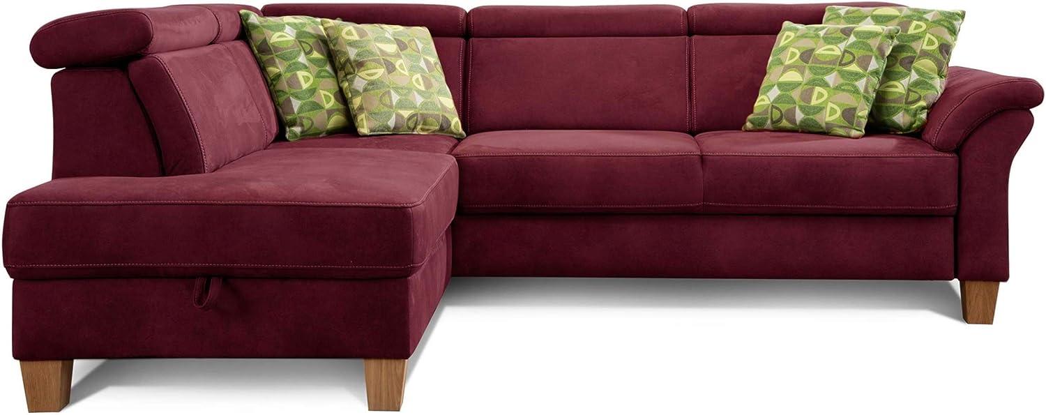 Cavadore Schlafsofa Ammerland mit Ottomane links / Federkern-Sofa im Landhausstil mit verstellbaren Kopfstützen, Bett und Bettkasten / 245 x 84 x 194 / Lederoptik rot Bild 1