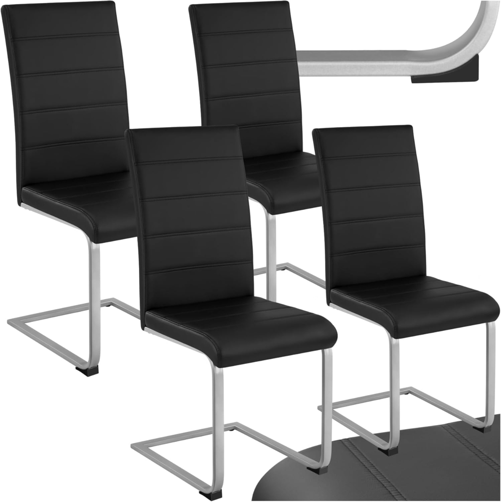 tectake 800632 4er Set Esszimmerstuhl, Kunstleder Stuhl mit hoher Rückenlehne, Schwingstuhl mit ergonomisch geformter Rückenlehne (4er Set schwarz | Nr. 402553) Bild 1