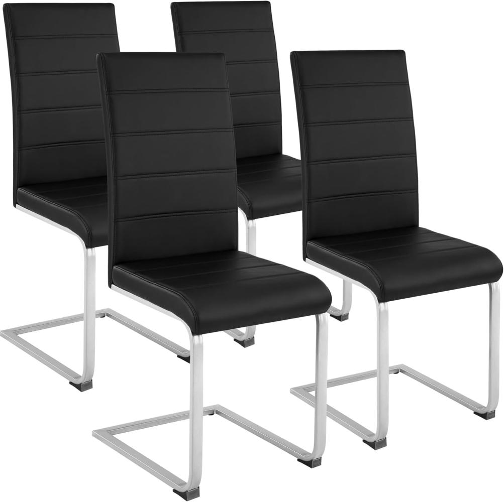 tectake 800632 4er Set Esszimmerstuhl, Kunstleder Stuhl mit hoher Rückenlehne, Schwingstuhl mit ergonomisch geformter Rückenlehne (4er Set schwarz | Nr. 402553) Bild 1