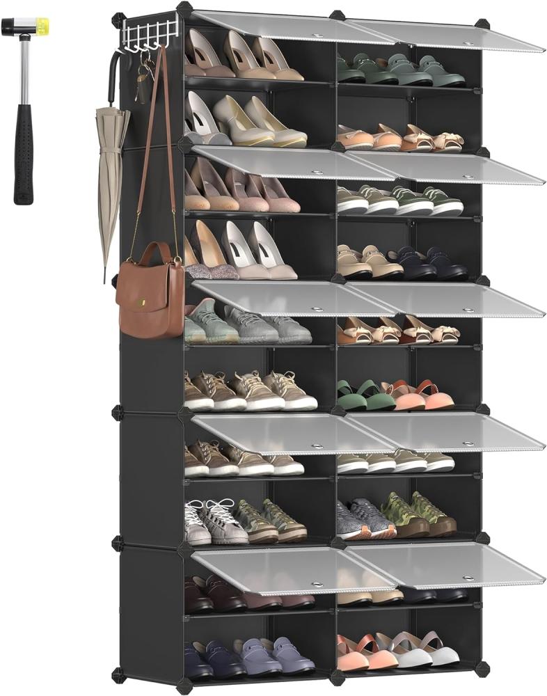 SONGMICS Schuhregal mit 10 Fächern, Schuhschrank, 30 x 40 x 30 cm pro Fach, schmal, mit Türen, Stahlrahmen, Kunststoff, für Flur, Schlafzimmer, Eingangsbereich, schwarz CPL035B01 Bild 1