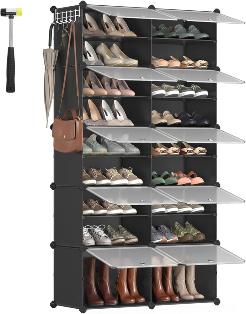 Songmics Schuhregal mit 10 Fächern, Schuhschrank, 30 x 40 x 30 cm pro Fach, schmal, mit Türen, Stahlrahmen, Kunststoff, für Flur, Schlafzimmer, Eingangsbereich, schwarz CPL035B01 Bild 1