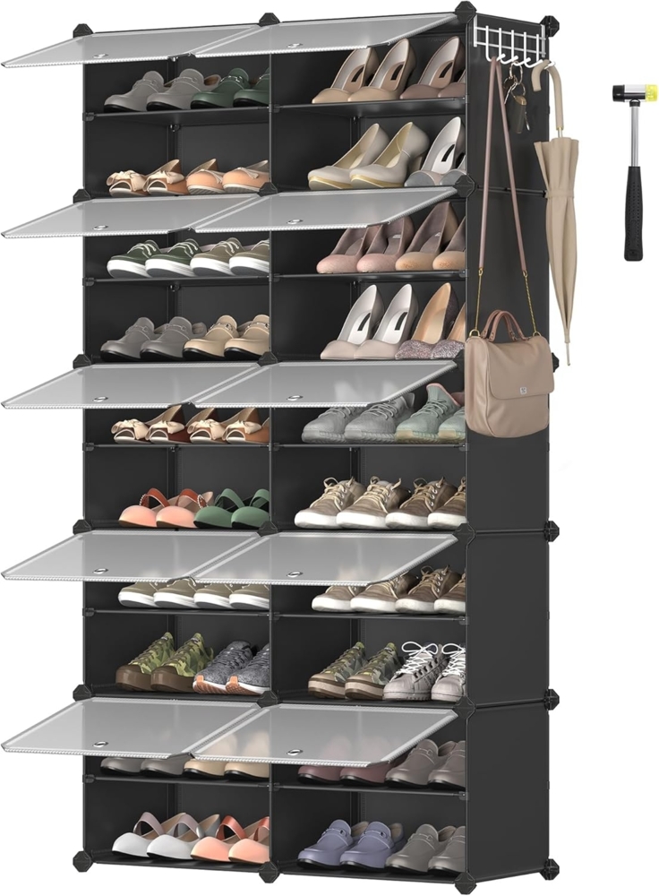 Songmics Schuhregal mit 10 Fächern, Schuhschrank, 30 x 40 x 30 cm pro Fach, schmal, mit Türen, Stahlrahmen, Kunststoff, für Flur, Schlafzimmer, Eingangsbereich, schwarz CPL035B01 Bild 1