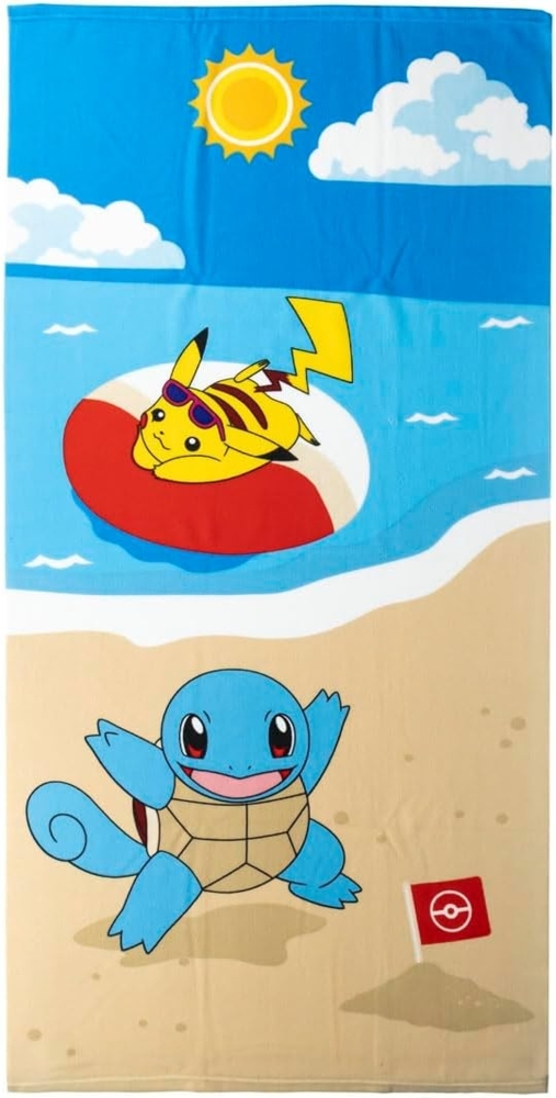 Strandtuch Kinder Jungen Pokemon Pikachu und Shiggy Badetuch 70x140 cm Urlaub Must Haves Bild 1