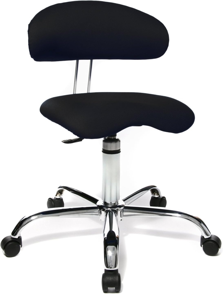 Topstar Sitness 40, Fitnesshocker, Arbeitshocker, Rollhocker mit Rückenunterstützung, 3-Dimensional bewegliche Sitzfläche, Stoffbezug Schwarz Bild 1