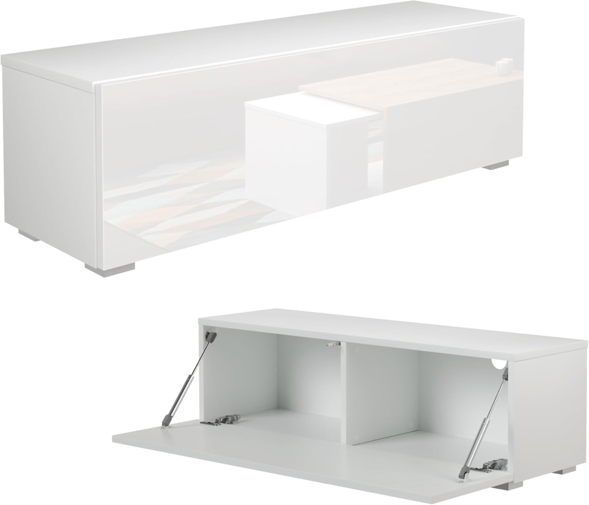 PLATAN ROOM Fernsehschrank TV-Lowboard 105/140 / 160/210 / 280 In Weiß Hängend Oder Stehend Hochglanz Matt (105 x 30 x 32, Weiß Matt/Weiß Hochglanz) Bild 1