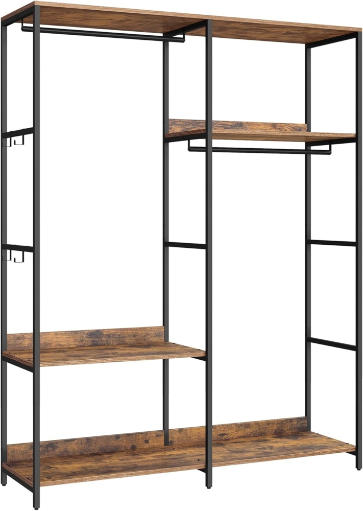 Songmics Kleiderschrank offen, Kleiderständer, Garderobenständer, Garderobe mit Kleiderstange, Ablagen, abnehmbare Haken, 40 x 118 x 181 cm, vintagebraun RGR025B01 Bild 1