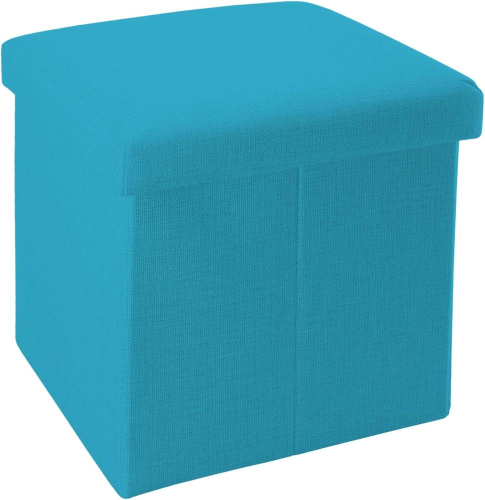 INTIRILIFE Faltbarer Sitzhocker 30x30x30 cm in Himmel BLAU - Sitzwürfel mit Stauraum und Deckel aus Stoff in Leinen Optik - Sitzcube Fußablage Aufbewahrungsbox Truhe Sitzbank Bild 1