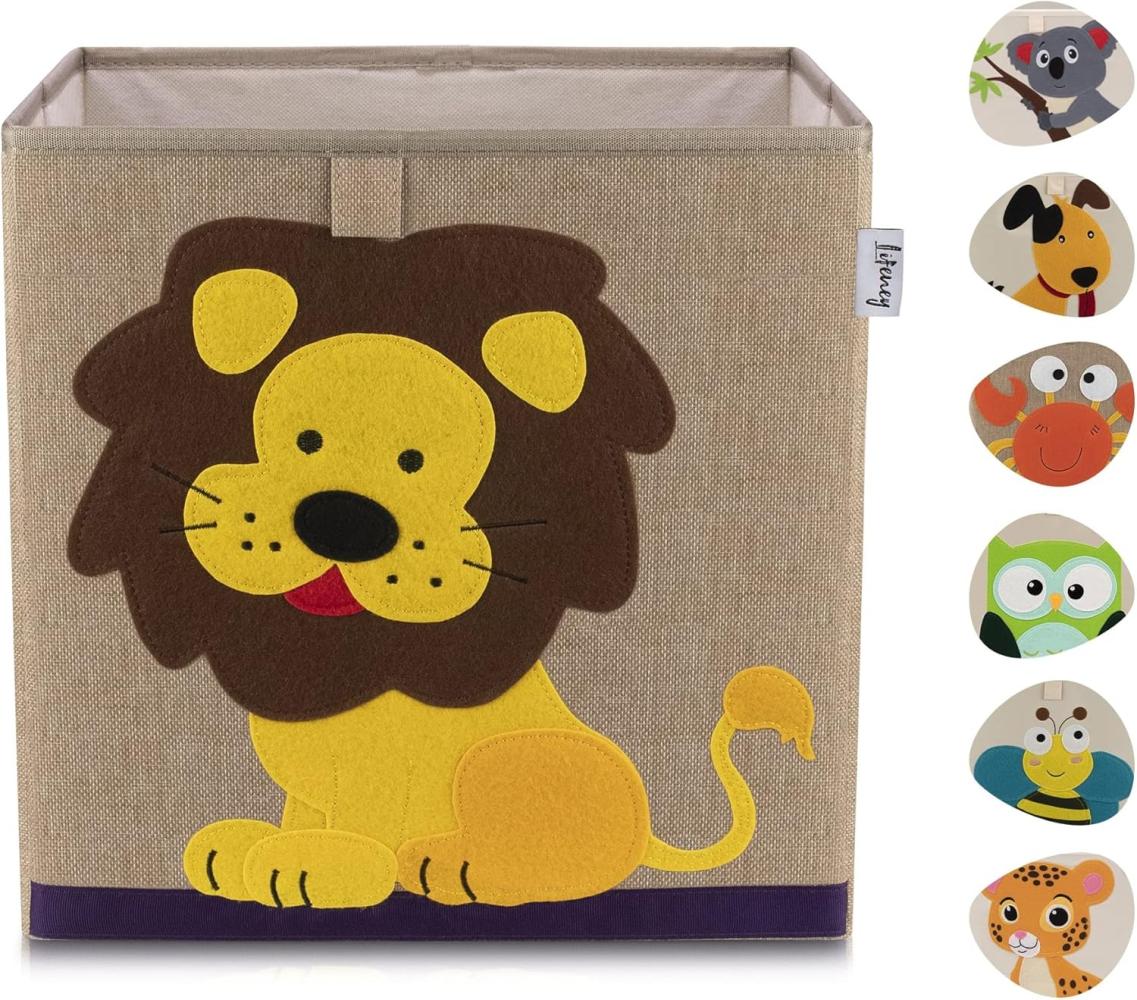 Lifeney Aufbewahrungsbox mit Löwe Motiv I Spielzeugbox mit Tiermotiv passend für Würfelregale I Ordnungsbox für das Kinderzimmer I Aufbewahrungskorb Kinder Bild 1