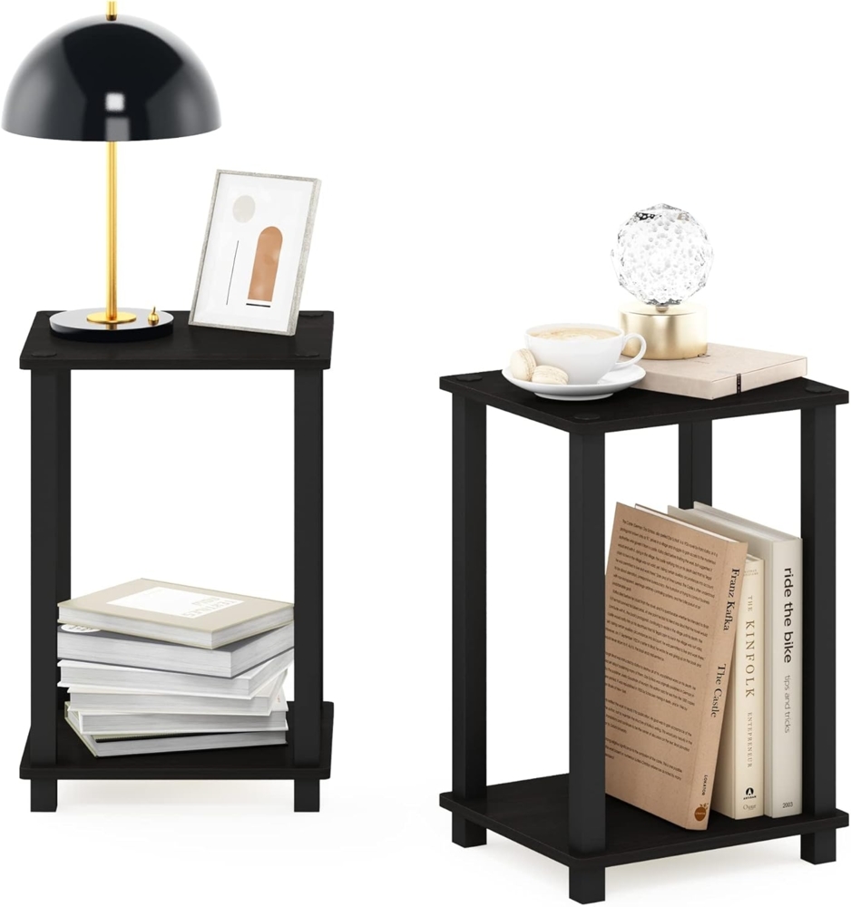 Furinno Simplistic Klein Beistelltisch, Holzwerkstoff, Espresso/Schwarz, 2er-Set Bild 1