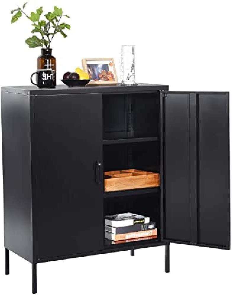 MEUBLE COSY Sideboard Kleiderschrank Wohnzimmer Aufbewahrungsschränke Garderobenschränke Metall schrank mit Regal Ablage und Tür, Schwarz, 80 x 40 x 101. 5cm Bild 1