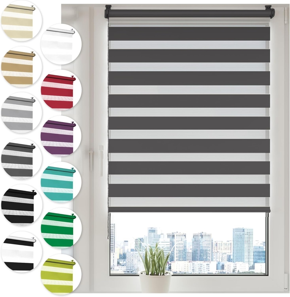 Doppelrollo Klemmfix ohne Bohren 45x210 cm Anthrazit Duo Rollo Klemmrollo Sonnenschutzrollo Fensterrollo für Fenster & Türen Zebrarollo Seitenzugrollo Bild 1