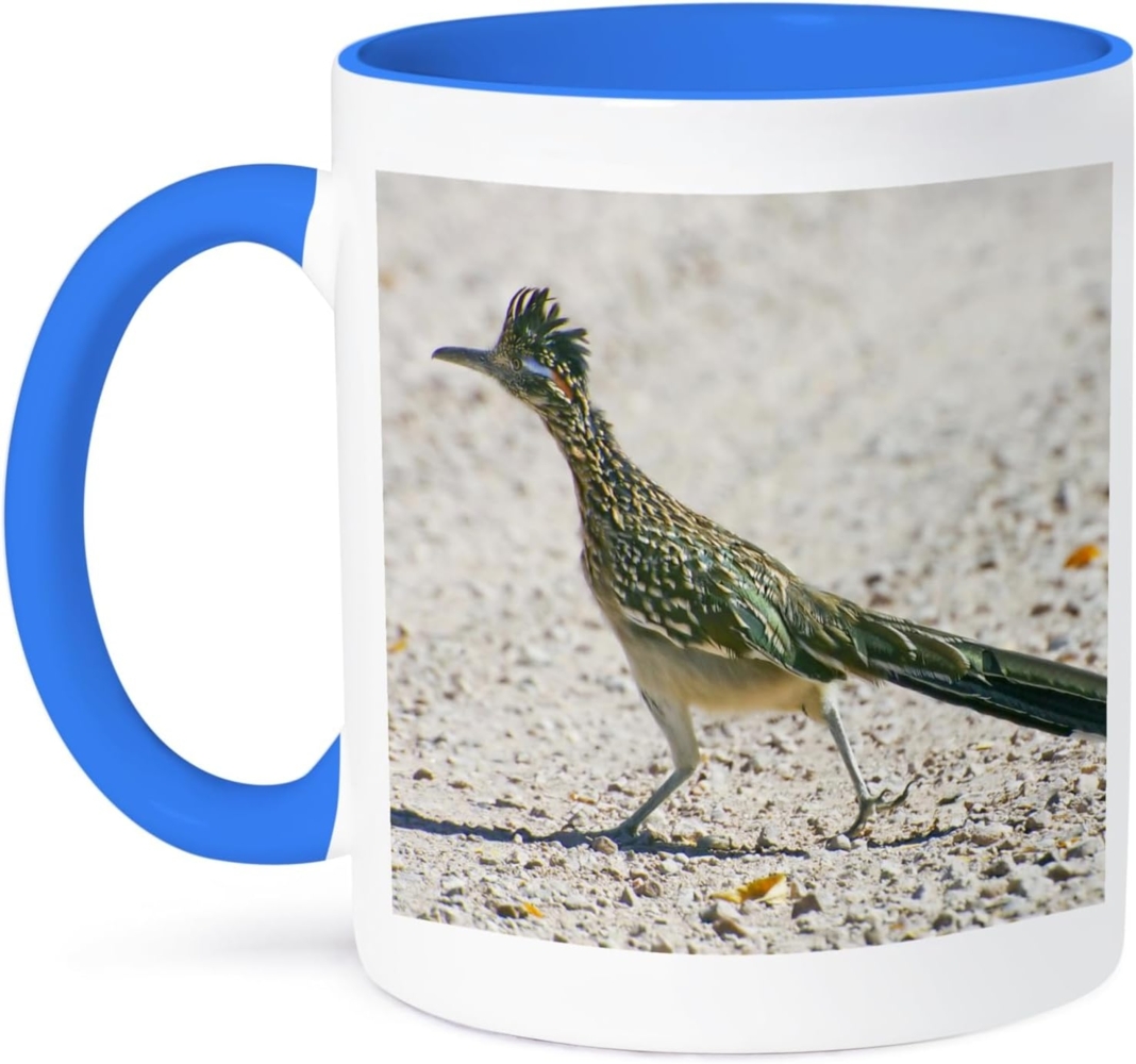 3dRose New Mexico Mexiko, Bosque, Apache Roadrunner bird-us32 bja0086-jaynes Gallery-Two, Tasse, Keramik, Blau-Weiß, 10,16 x 7,62 x 9,52 cm Bild 1