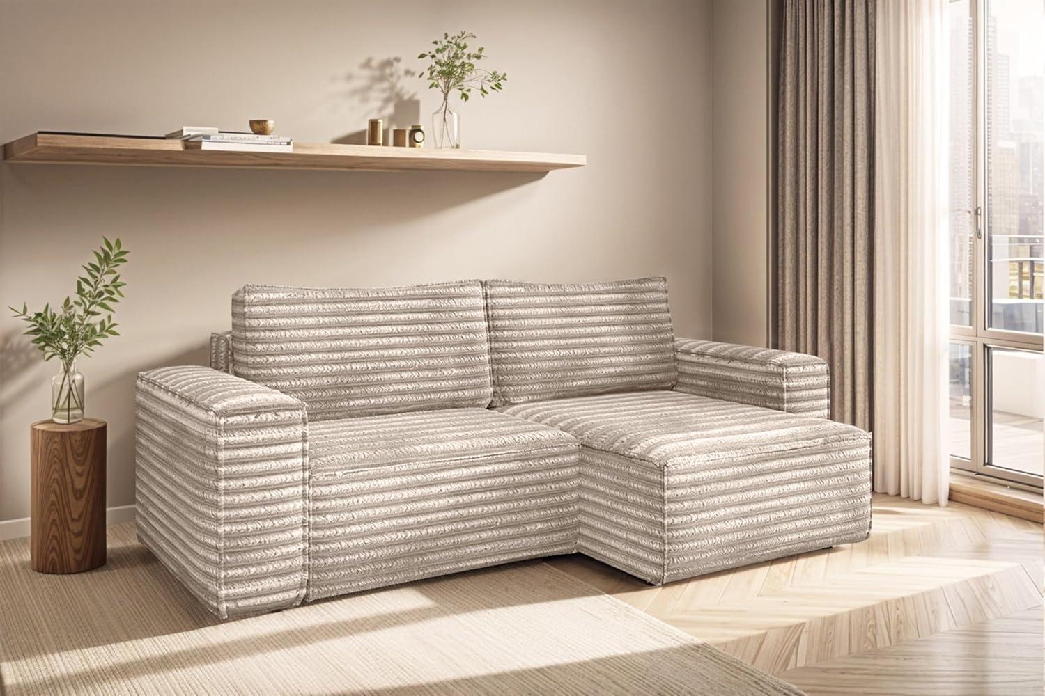 Ecksofa Schlafsofa MADLEN Stoff Velo Beige Ottomane Rechts Bild 1