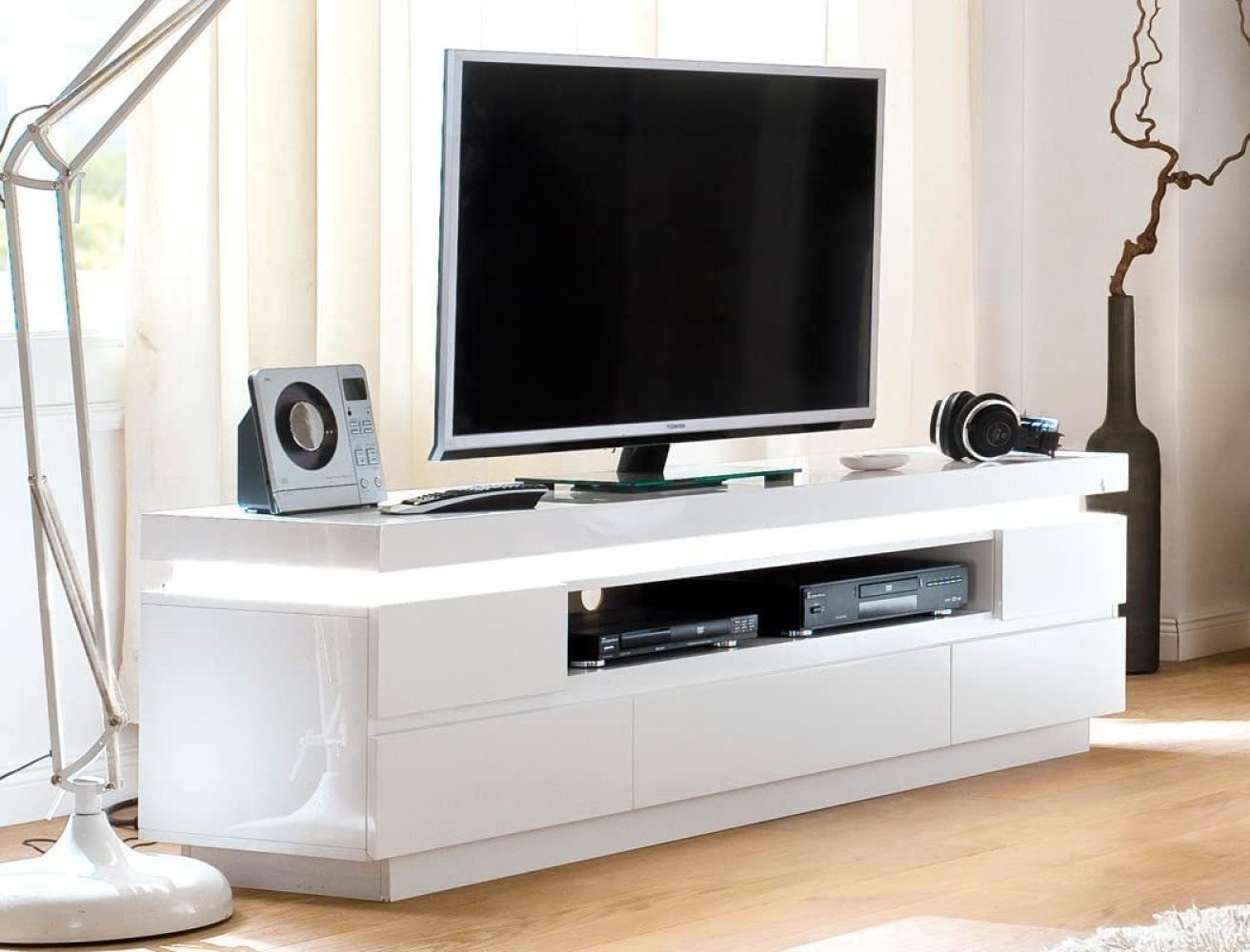 Lowboard Odin 175 x 49 x 40 cm Hochglanz weiß TV-Board LED Beleuchtung Bild 1