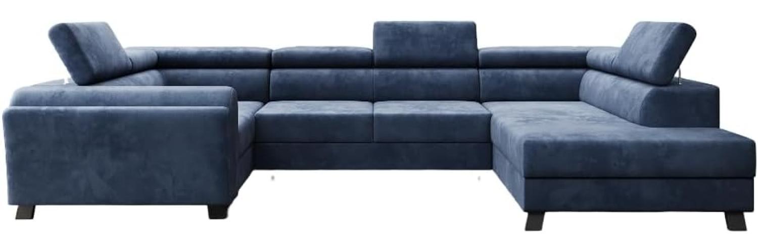 Designer Sofa Emilio mit Schlaf- und Klappfunktion Samt Blau Rechts Bild 1