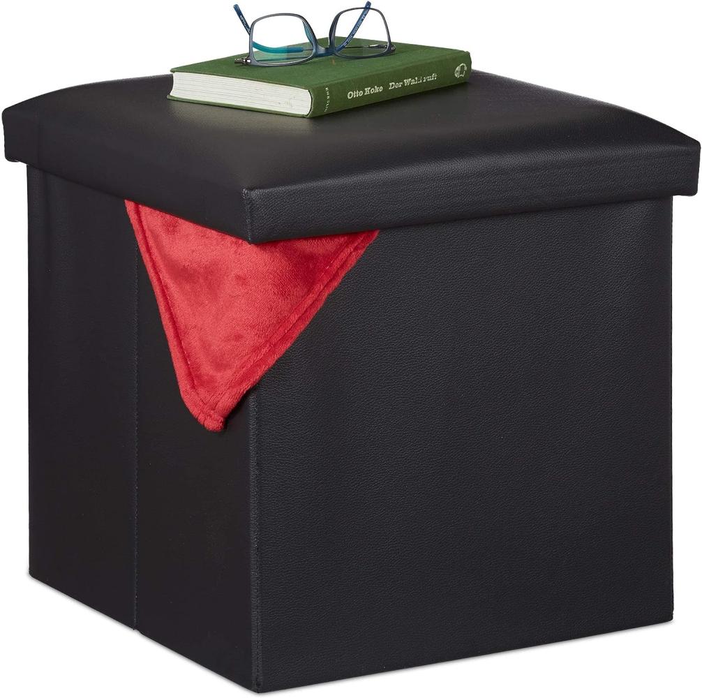 Relaxdays Hocker mit Stauraum, Kunstleder, Schaumstoff Polster, Deckel, faltbar, Sitzwürfel HBT 38 x 38 x 38 cm, schwarz, 1 Stück Bild 1