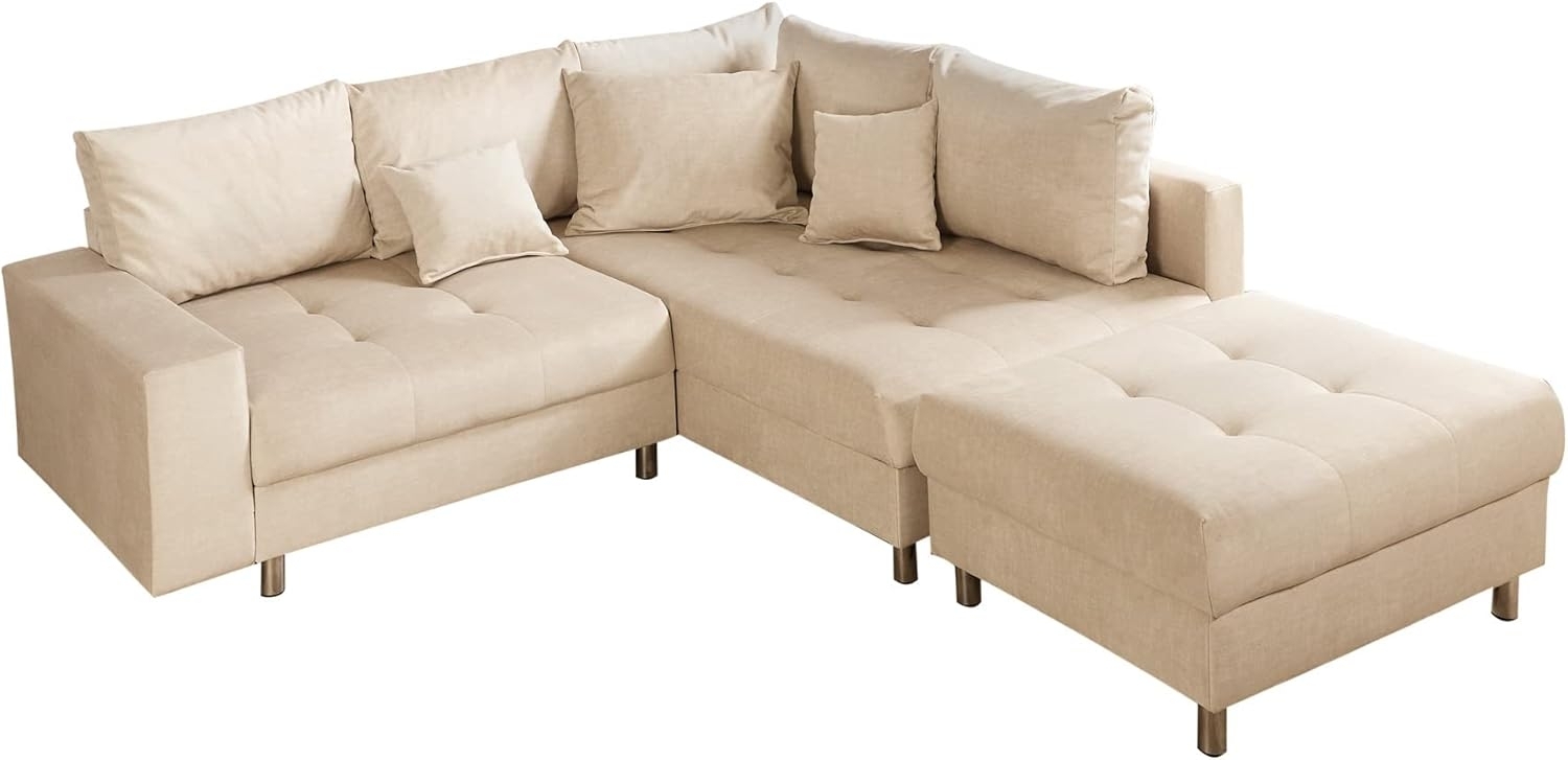 riess-ambiente Ecksofa KENT 220cm champagner beige, Einzelartikel 1 Teile, Wohnzimmer · Samt · L-Form · Ottomane beidseitig · Modern Design Bild 1