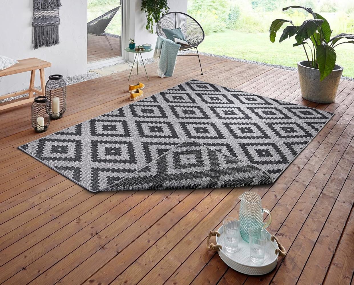 NORTHRUGS In- und Outdoor Teppich Malta 120x170cm - Wendeteppich Wetterfest Modernes Geometrisches Muster Teppich für Balkon Terrasse Garten Wintergarten Wohnzimmerteppich Wasserfest in Night Silver Bild 1