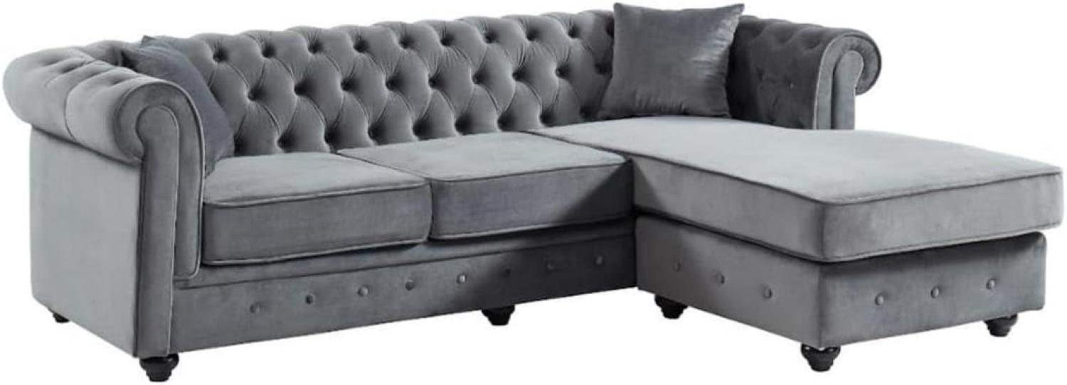 Vente-unique - Chesterfield Ecksofa - Samt - Anthrazit - TOLEDO Bild 1