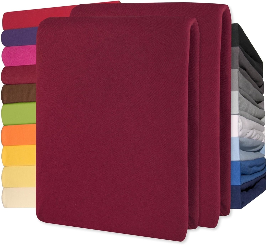 CelinaTex Jersey Topper Spannbettlaken Lucina 180x200-200x200 cm Bordeaux rot 100% Baumwolle gekämmt bis 12cm Matratzenhöhe Oeko-TEX Bild 1