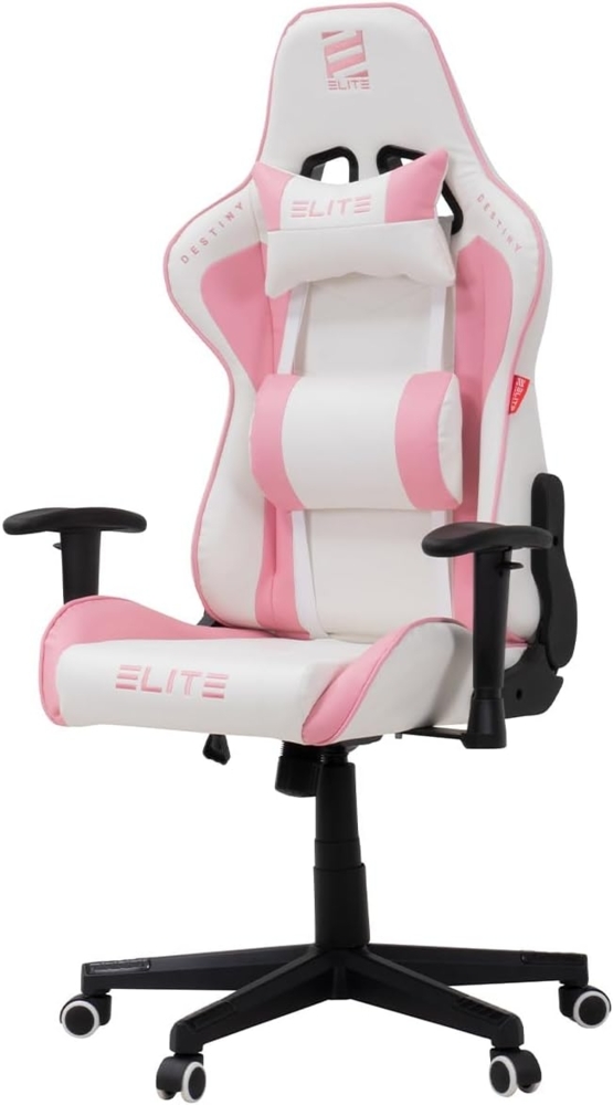 ELITE Gaming Stuhl MG200 Destiny - Ergonomischer Bürostuhl - Schreibtischstuhl - Chefsessel - Sessel - Racing Gaming-Stuhl - Gamingstuhl - Drehstuhl - Chair - Kunstleder Sportsitz (Weiß/Pink) Bild 1