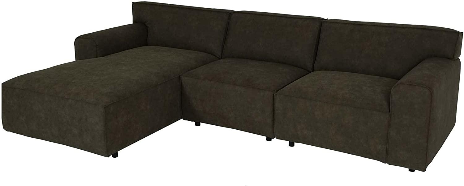 Ecksofa HWC-J59, Couch Sofa mit Ottomane links, Made in EU, wasserabweisend ~ Kunstleder grau-braun Bild 1