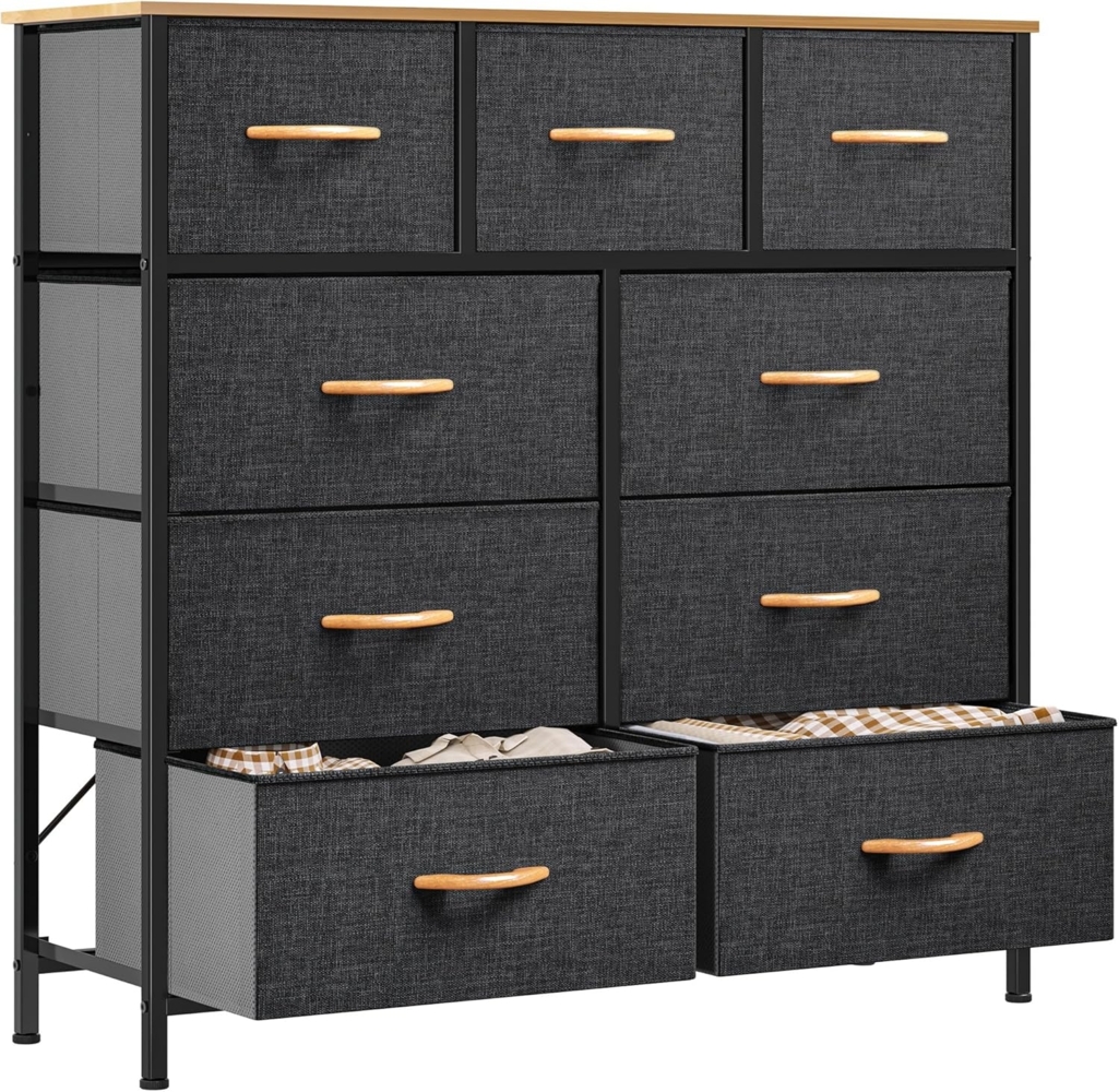 YITAHOME kommode mit Schubladen, Schrank mit 9 Schubladen aus Stoff, Aufbewahrungskommode Industrial Stil für Schlafzimmer, Wohnzimmer, Kinderzimmer, Flur, Aufbewahrungsschrank, kühlgrau Bild 1