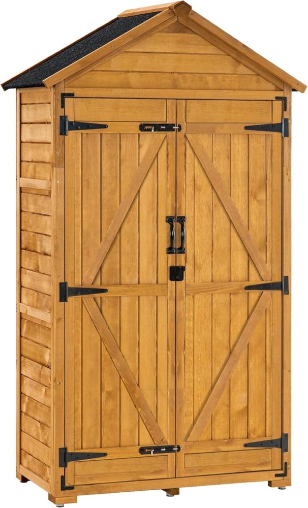 MCombo Gartenschrank Geräteschuppen Werkzeugschrank, Outdoor-Schrank Gartenbox, mit Satteldach, aus Holz, Natur, 48 X 90 X 178 cm Bild 1