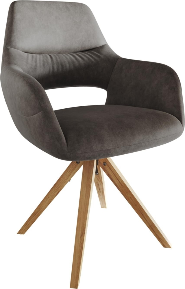 Esszimmerstuhl Yago-Flex mit Armlehnen Mikrofaser Anthrazit Vintage Holzgestell kantig Natur Taschenfederkern Bild 1