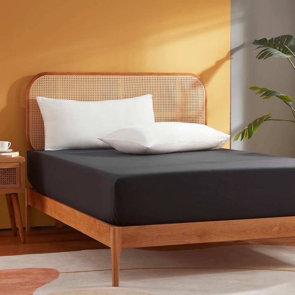 Sonive Spannbettlaken 160x200 cm Großes Spannbetttuch,für Boxspringbett Topper bis 30 cm, Leichte Atmungsaktive Bettlaken, Schwarz Bild 1