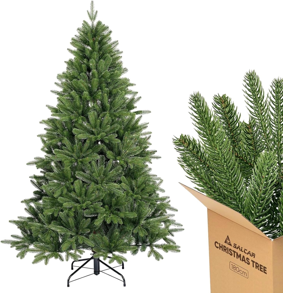 SALCAR Premium Künstlicher Weihnachtsbaum 180 cm – Nordmanntanne aus 100% PE in Naturgrün Farb- & Formstabil Geruchlos Kein Nadelverlust Bild 1