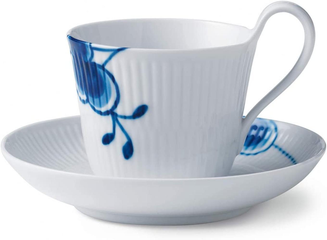 Tasse mit Untertasse mit hohem Henkel - 250 ml Blue Fluted Mega Royal Copenhagen Kaffeetasse - Mikrowelle geeignet, Spülmaschinenfest Bild 1