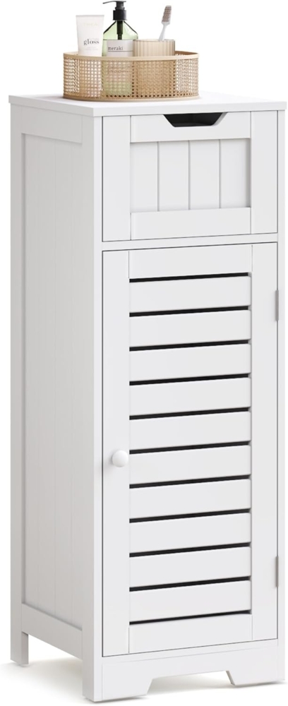 Mondeer Badkommode Badezimmerschrank (Modernes Shutter Design), mit 1 Schublade und 2 Einlegeböden, 32 x 30 x 87 cm, Weiß Bild 1