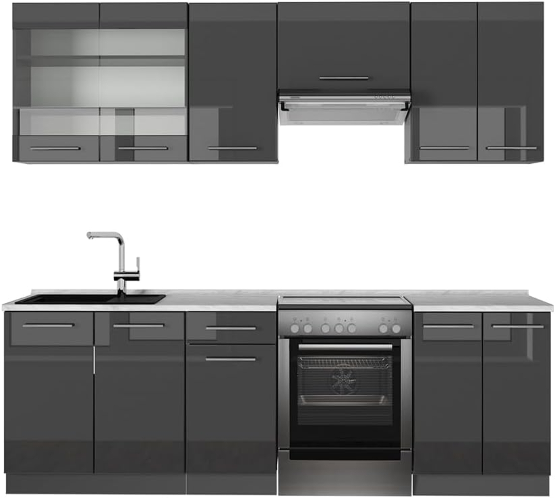 Küchenzeile Fame-Line Anthrazit Hochglanz 240 cm , AP Marmor Vicco Bild 1