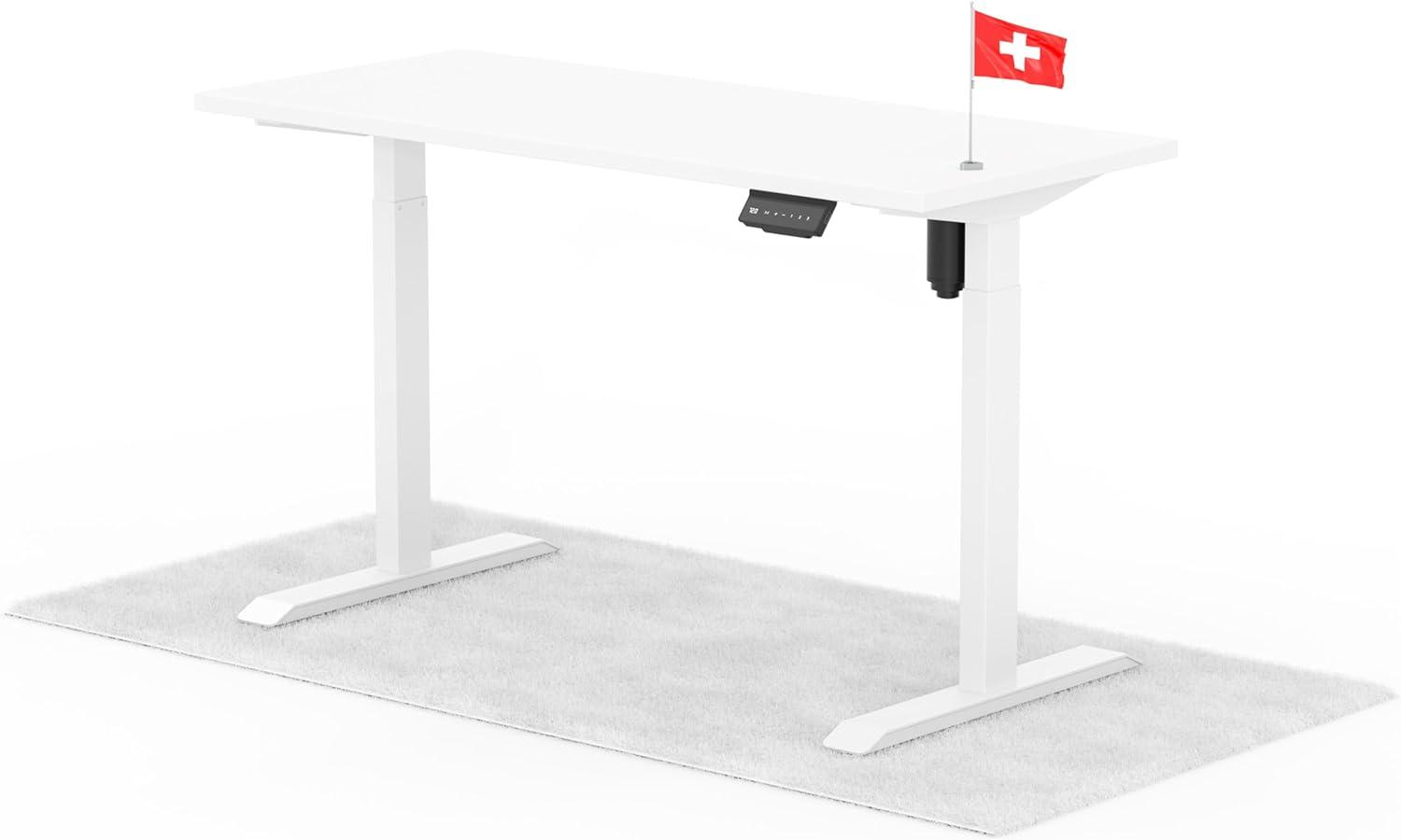 elektrisch höhenverstellbarer Schreibtisch ECO 140 x 60 cm - Gestell Weiss, Platte Weiss Bild 1