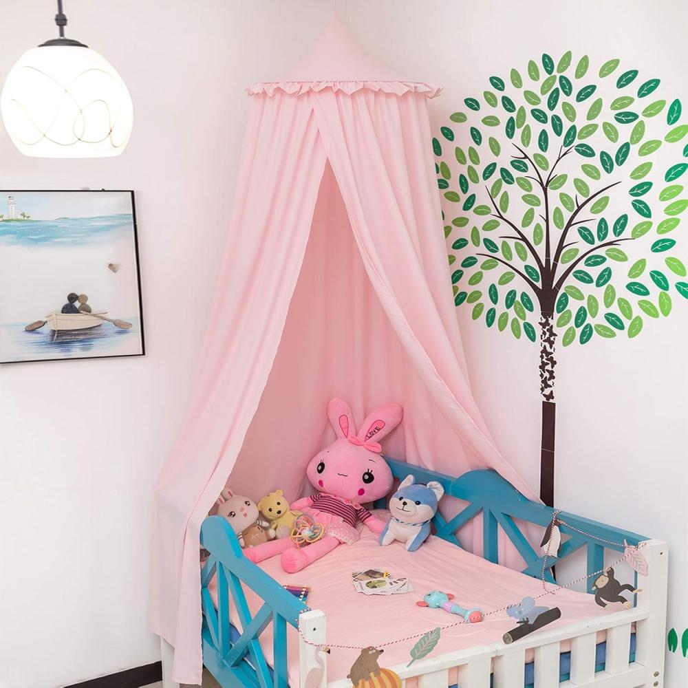 Laneetal Betthimmel Baldachin Kinderzimmer Deko Moskitonnetz Babys Bett, Prinzessin Prinz Spielzelte Kuschelecke Dekoration für Spielzimmer Höhe 230 cm Rosa Bild 1