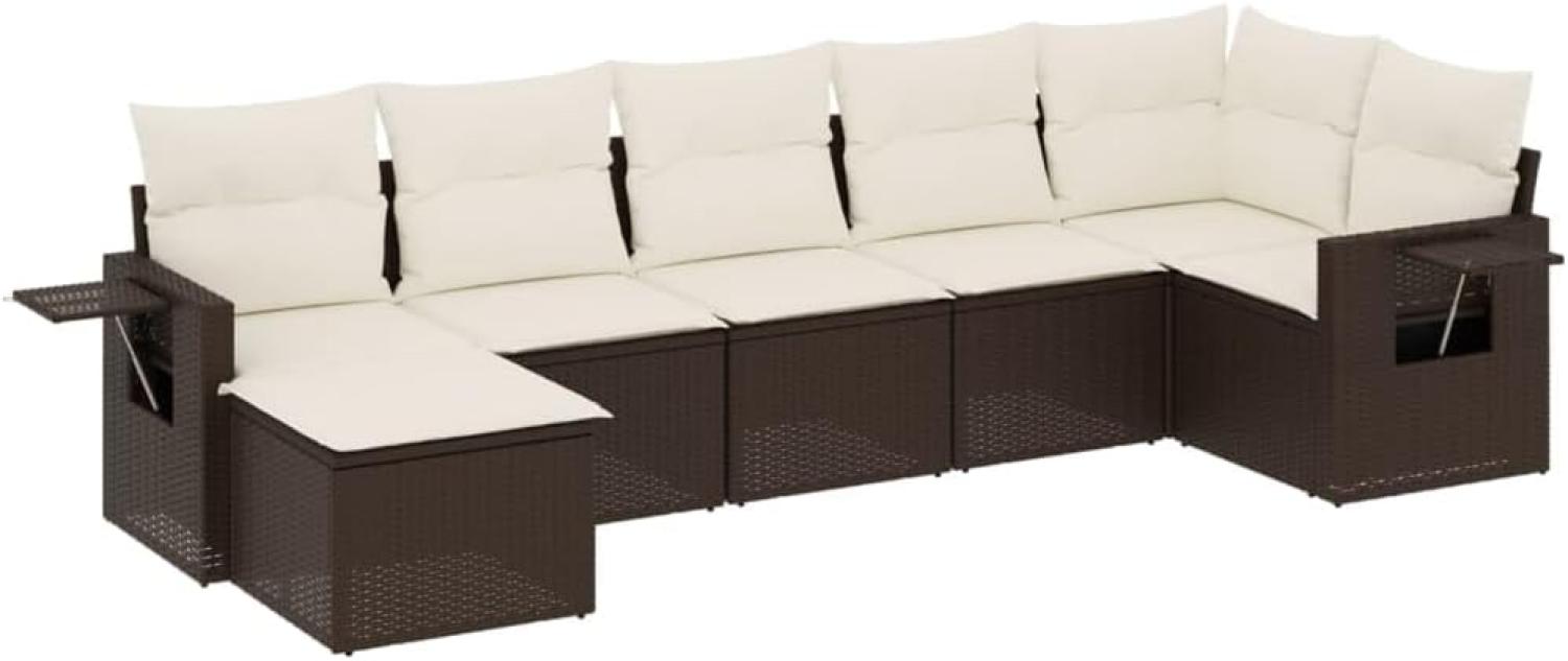 vidaXL 7-tlg. Garten-Sofagarnitur mit Kissen Braun Poly Rattan 3252820 Bild 1