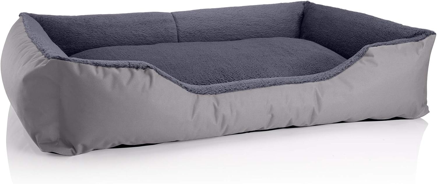 BedDog Hundebett TEDDY, Hundesofa aus Cordura und Microfaser-Velours, waschbares Hundebett mit Rand, Hundekissen vier-eckig (XXXL) ca. 150x110x28cm, ROCK-FLOW (grau/grau) Bild 1