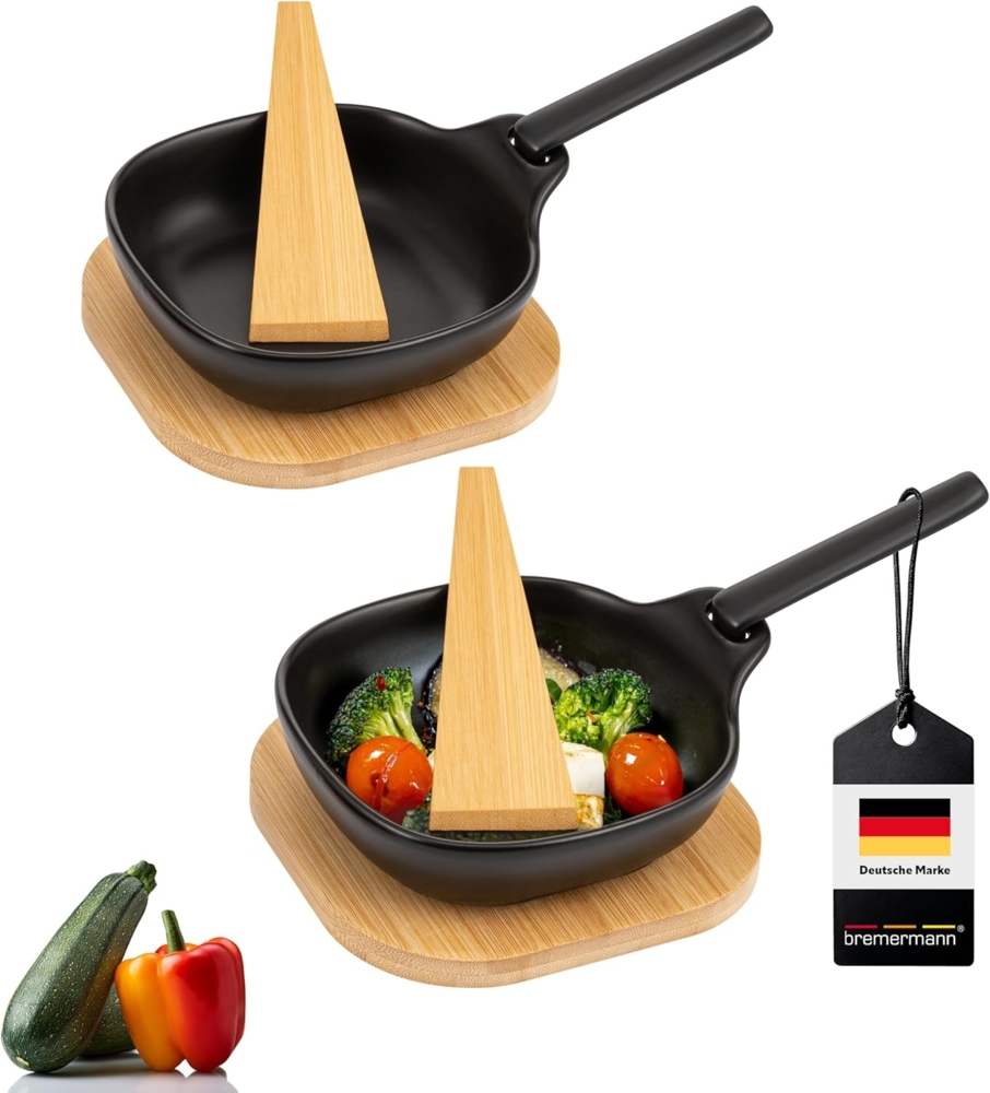 bremermann Grillpfanne Grillpfännchen 2er inkl. Bambus-Untersetzern und Bambus-Schabern Bild 1