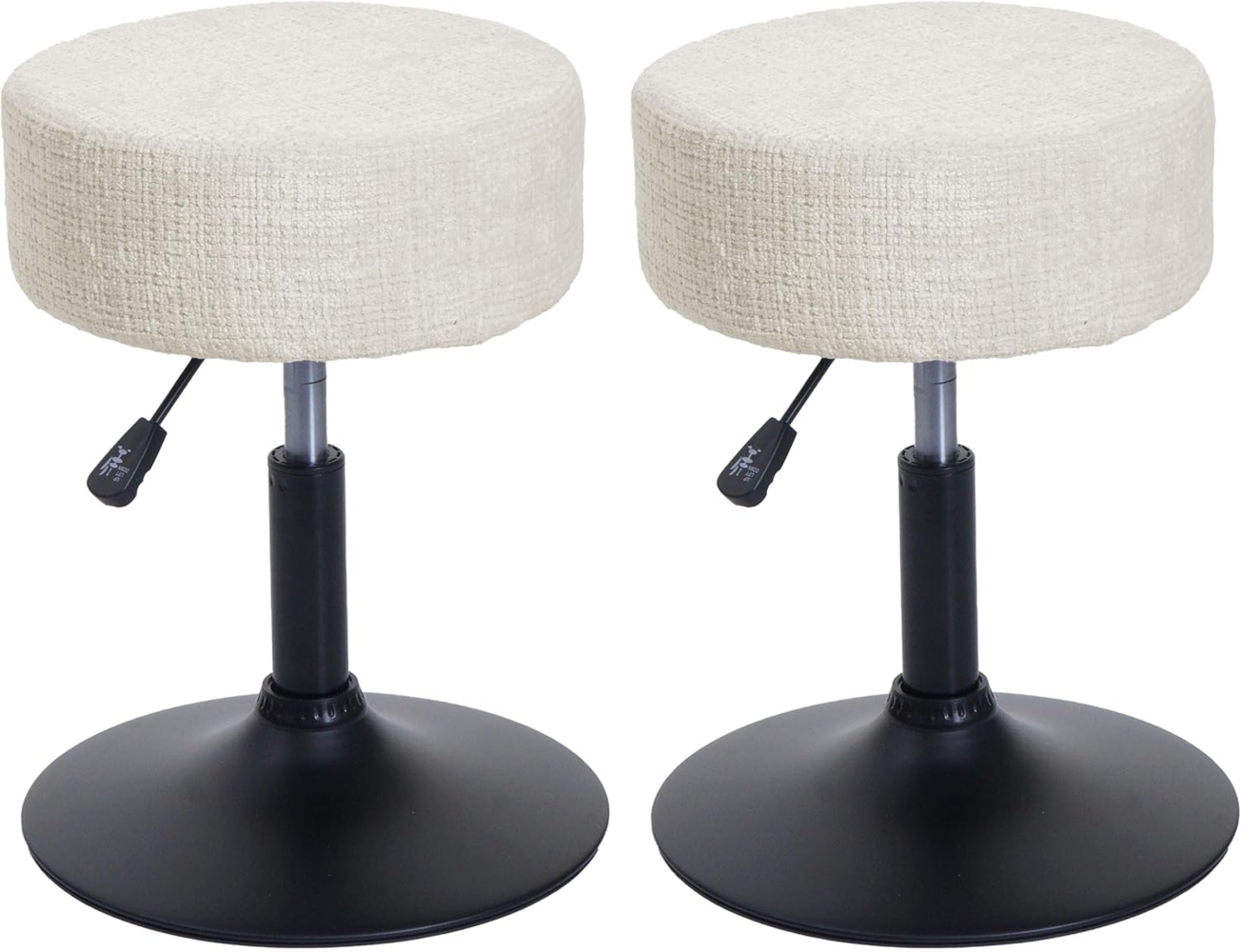 2er-Set Hocker HWC-C22, Sitzhocker, höhenverstellbar drehbar Ø 37cm Stoff Chenille (465g/m²) FSC® ~ creme-weiß Bild 1